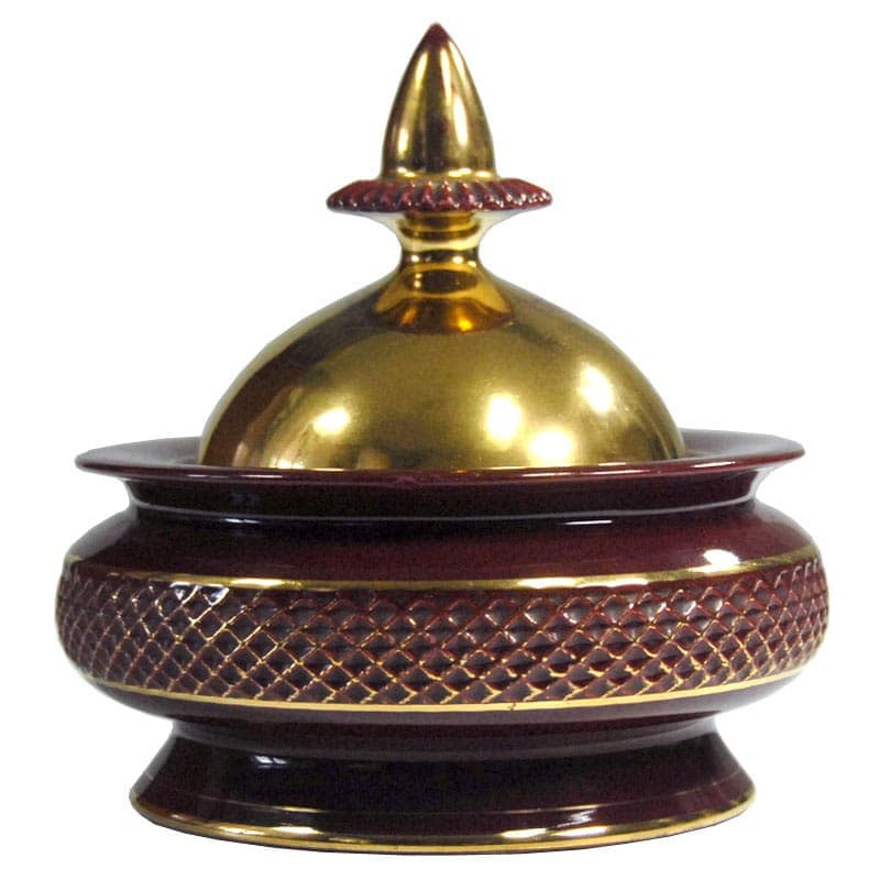 Puzderko Fiorentine, ceramika burgund, złocenie, proj. I. Casini, Włochy, lata 50. - 319311