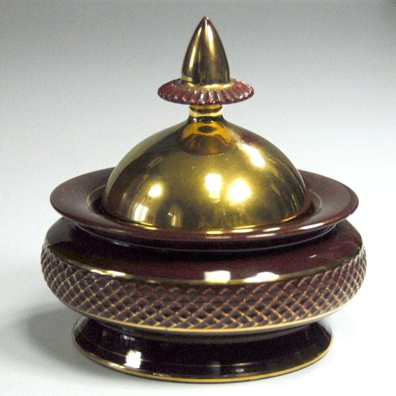 Puzderko Fiorentine, ceramika burgund, złocenie, proj. I. Casini, Włochy, lata 50. - 319310