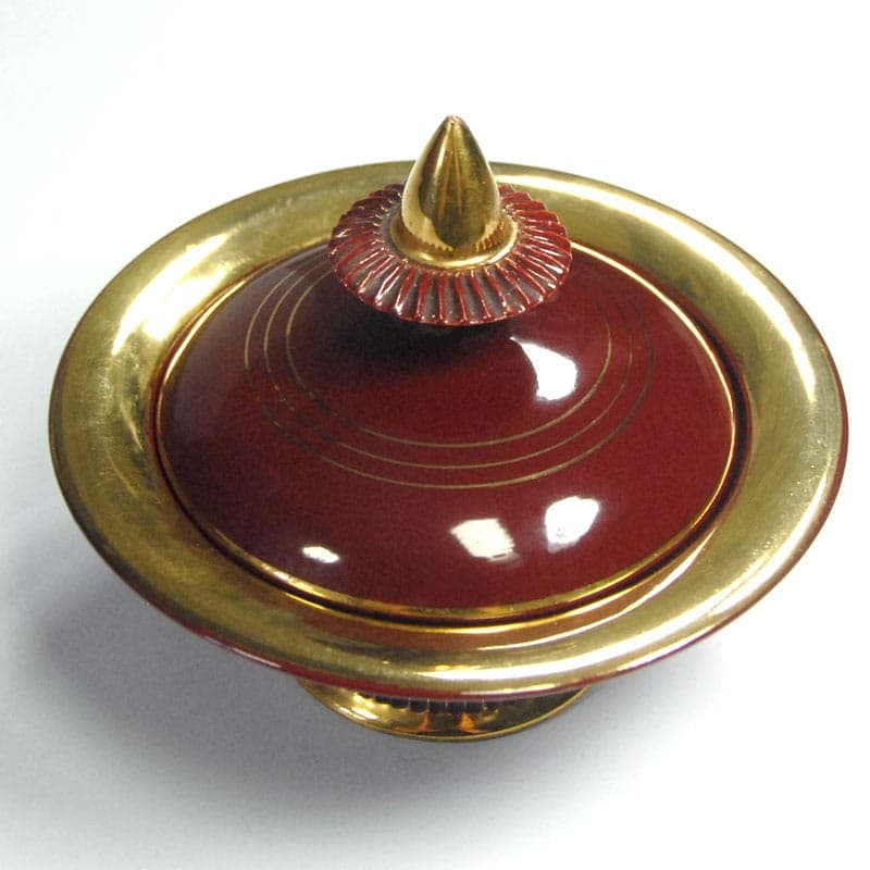 Puzderko Fiorentine, burgundowy czerwony, ceramika złocona, Włochy, lata 50. - 319301