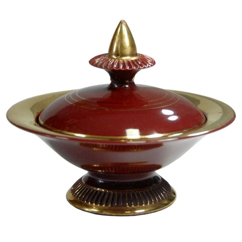 Puzderko Fiorentine, burgundowy czerwony, ceramika złocona, Włochy, lata 50. - 319303