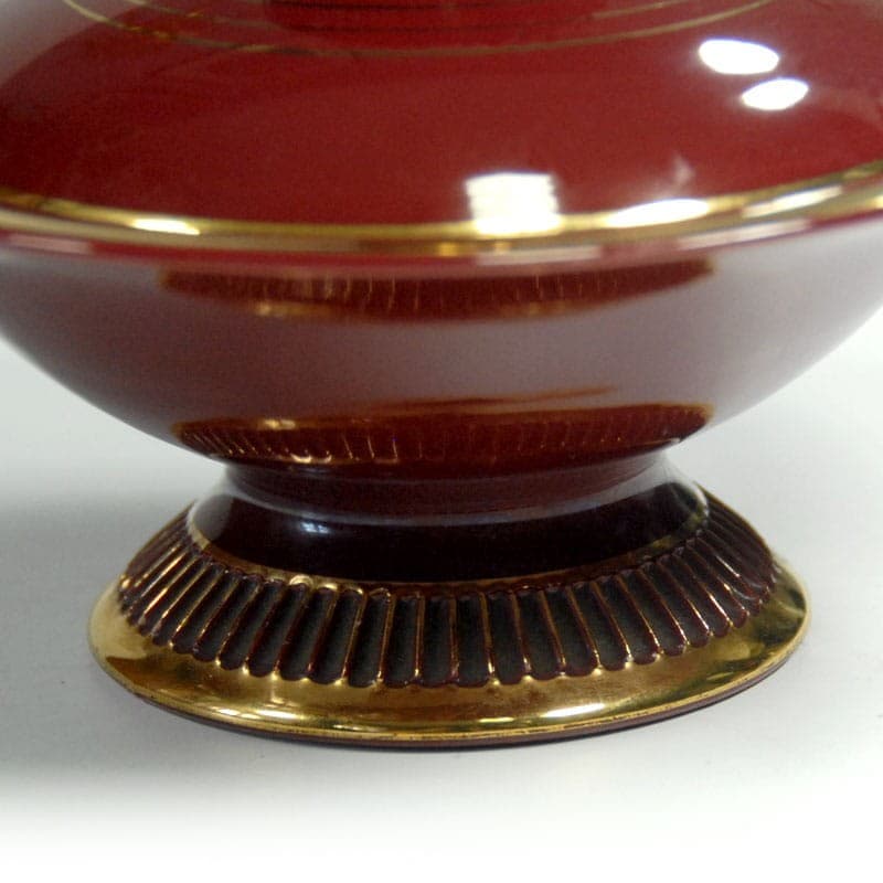 Puzderko Fiorentine, burgundowy czerwony, ceramika złocona, Włochy, lata 50. - 319302