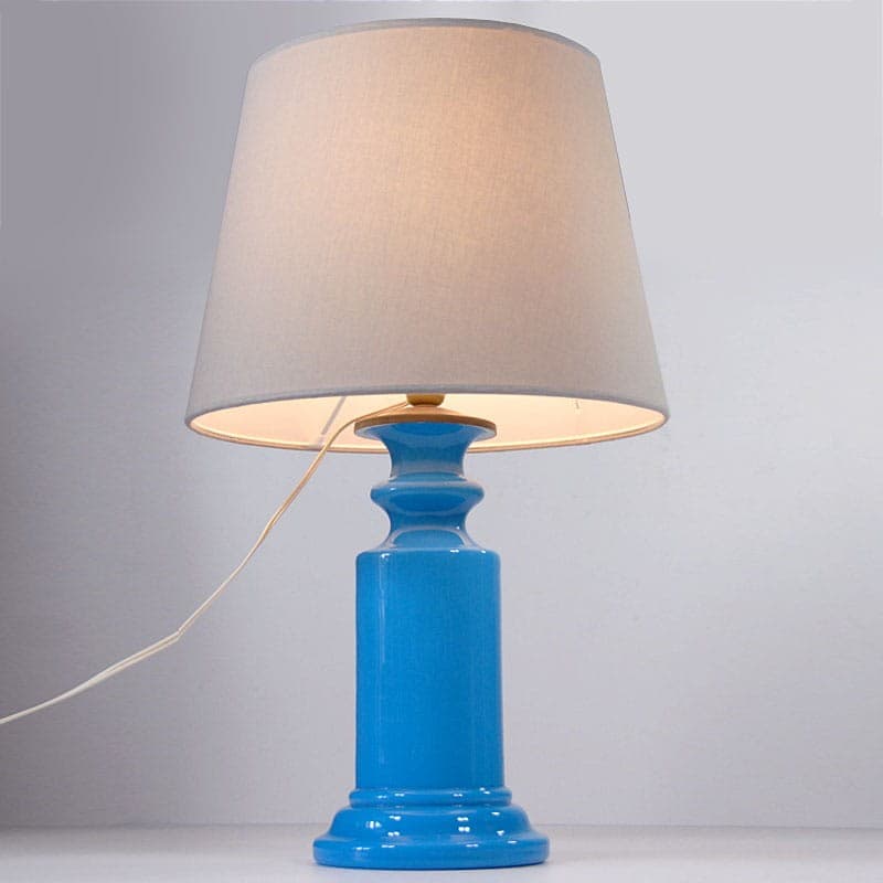 Table lamp, blue glass, beige cotton, Belgium, 1950s. - 319286