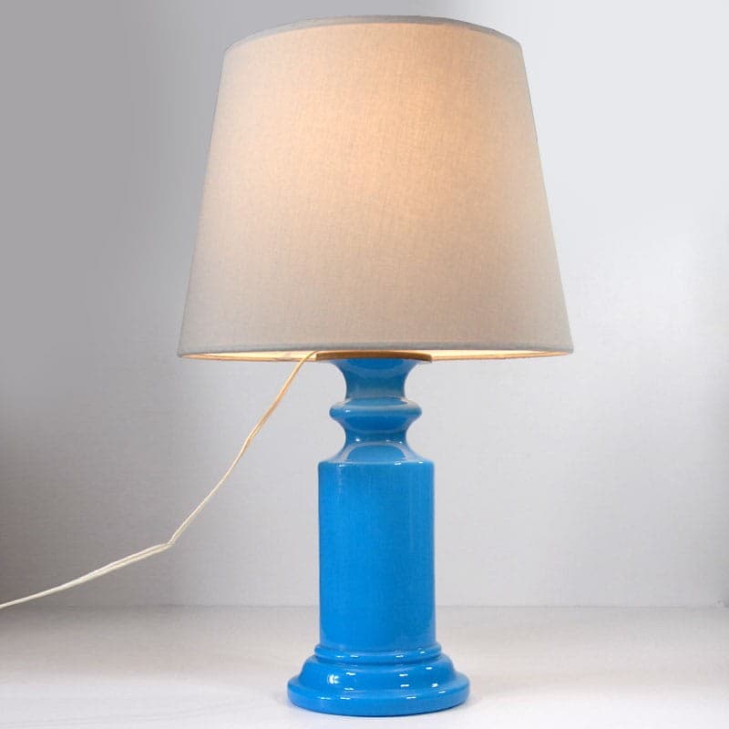 Table lamp, blue glass, beige cotton, Belgium, 1950s. - 319285