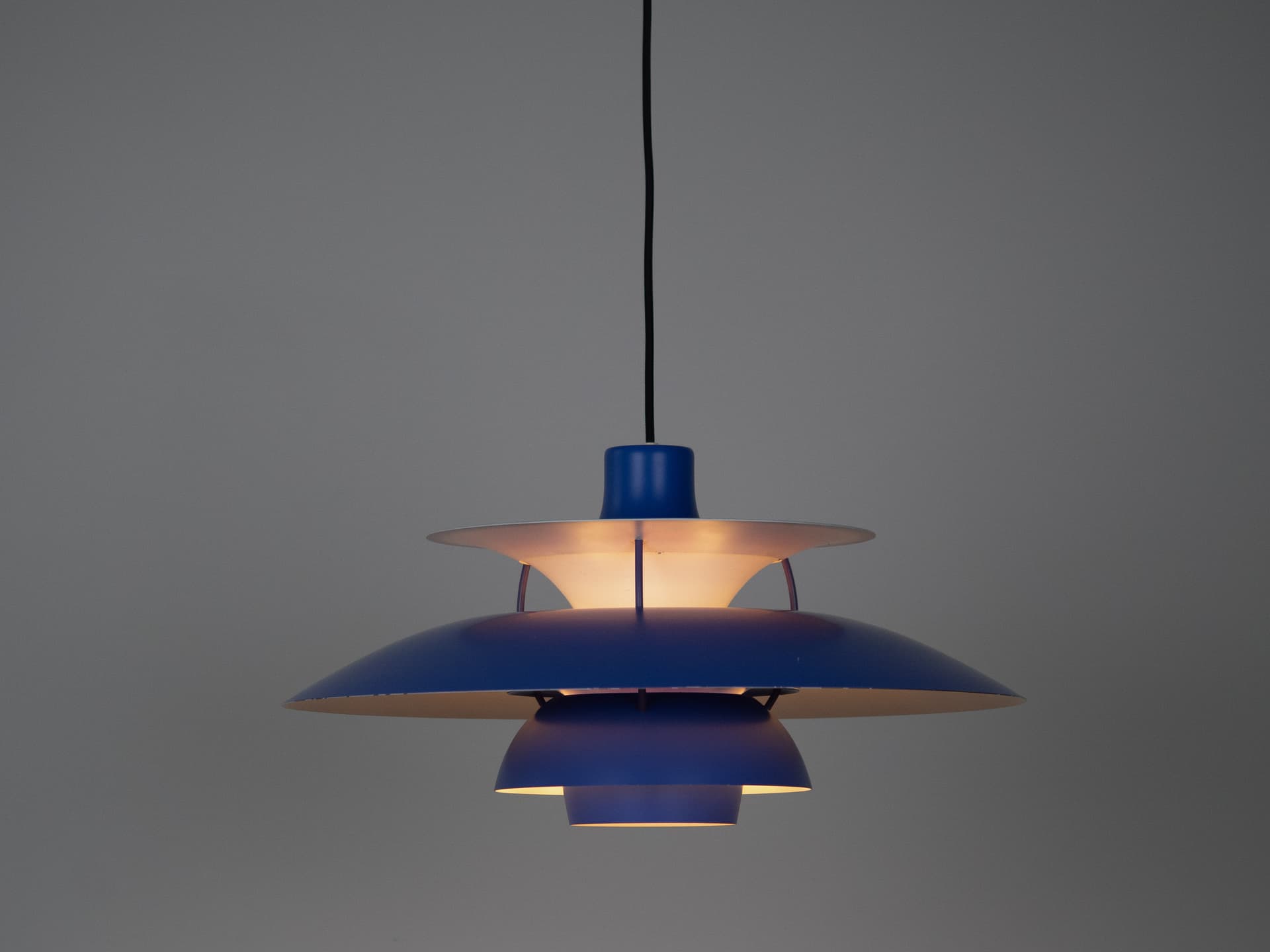 Pendant lamp PH 5, blue aluminum, by P. Henningsen, Louis Poulsen, Denmark, 1980s. - 319163