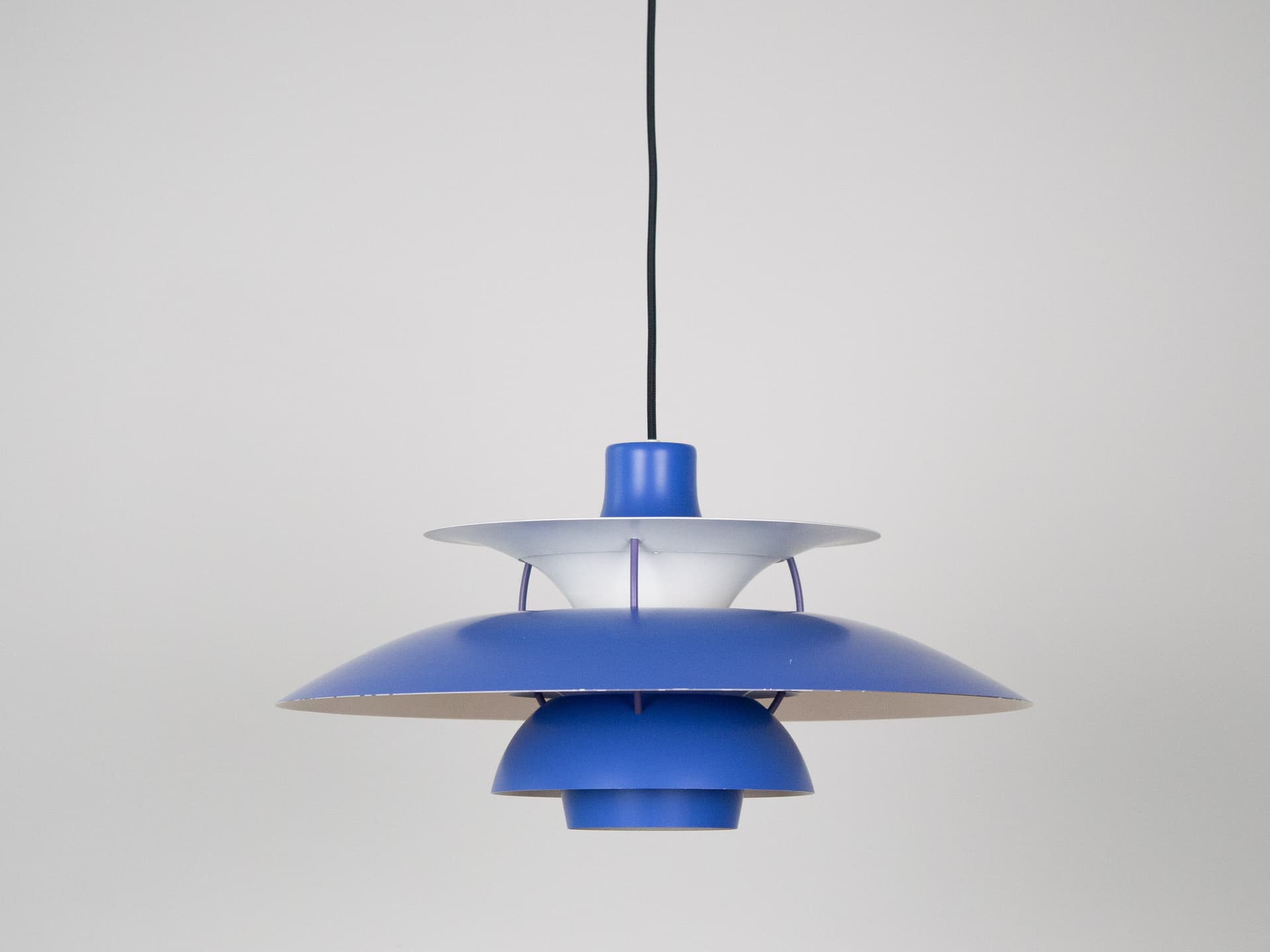 Pendant lamp PH 5, blue aluminum, by P. Henningsen, Louis Poulsen, Denmark, 1980s. - 319160
