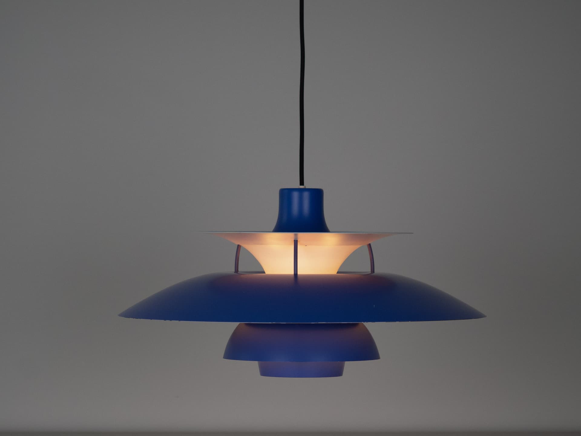 Pendant lamp PH 5, blue aluminum, by P. Henningsen, Louis Poulsen, Denmark, 1980s. - 319162