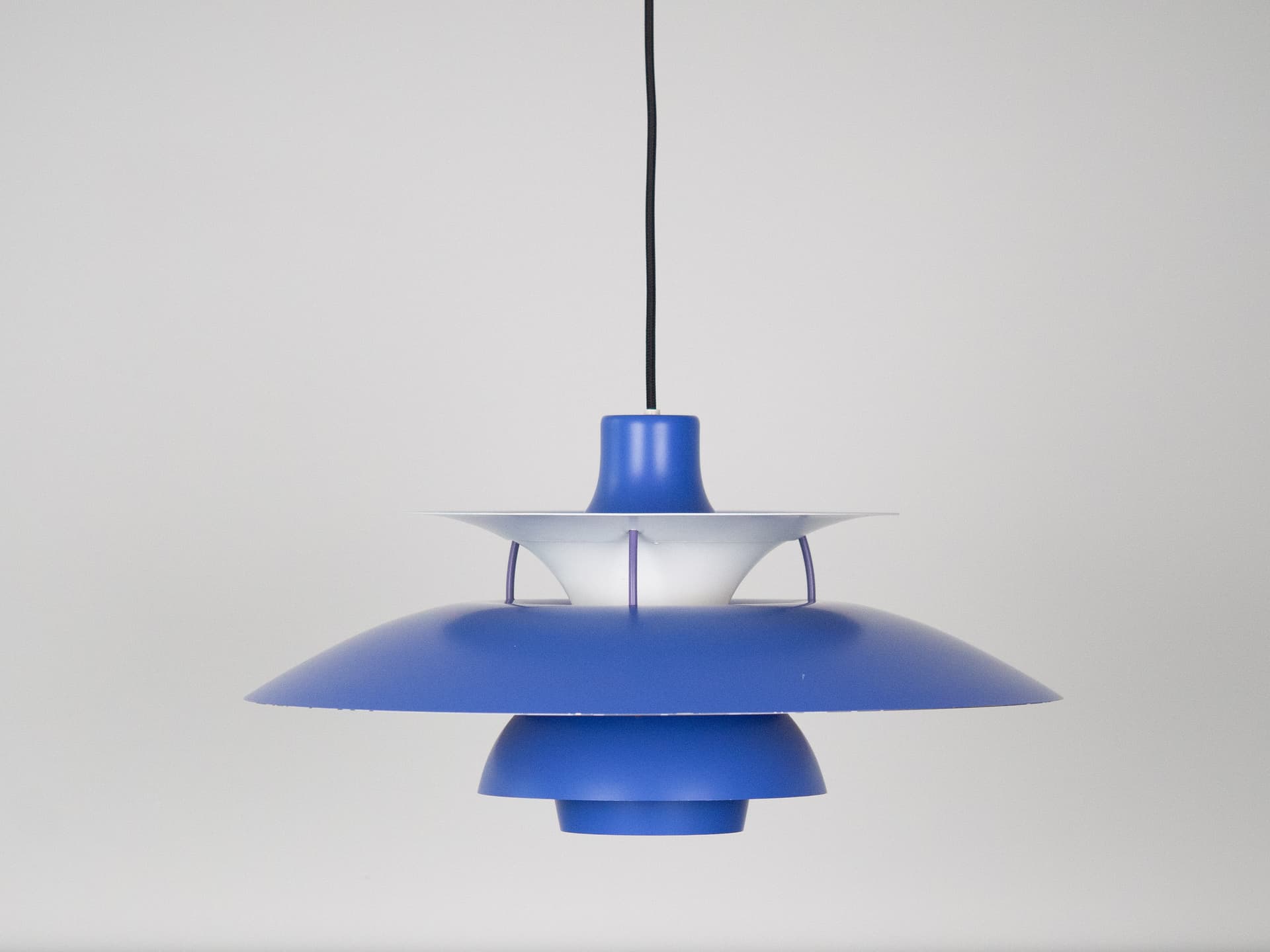 Pendant lamp PH 5, blue aluminum, by P. Henningsen, Louis Poulsen, Denmark, 1980s. - 319161