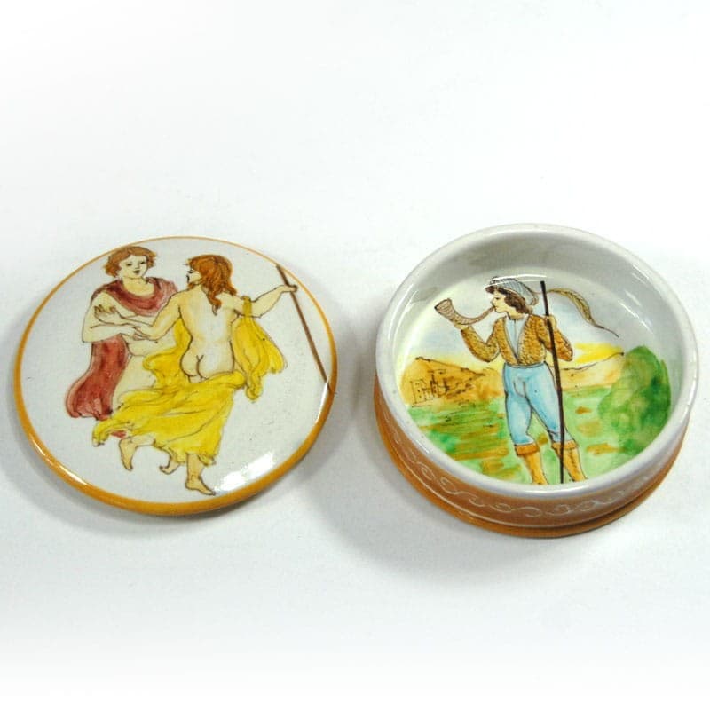 Pojemnik ceramiczny, Faenza, ceramika biała żółta brązowa czerwona, Włochy, lata 60. - 319257