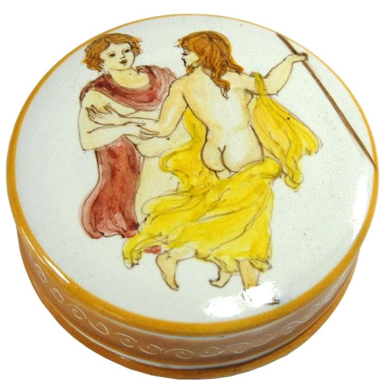 Pojemnik ceramiczny, Faenza, ceramika biała żółta brązowa czerwona, Włochy, lata 60.