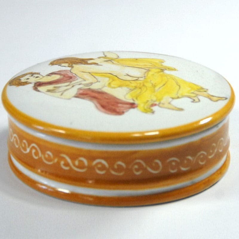 Pojemnik ceramiczny, Faenza, ceramika biała żółta brązowa czerwona, Włochy, lata 60. - 319258