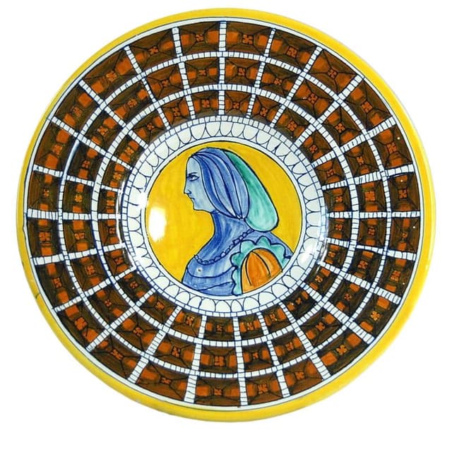 Patera dekoracyjna, majolika żółta, Deruta, Włochy, lata 70. - WYMIARY