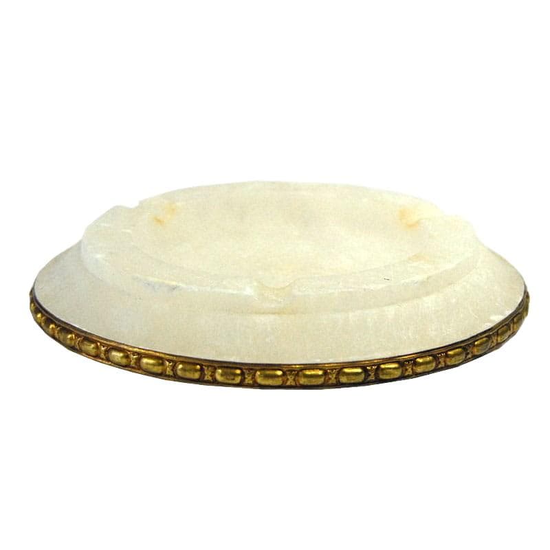 Popielnica, alabaster biały, metal złoty, lata 50.