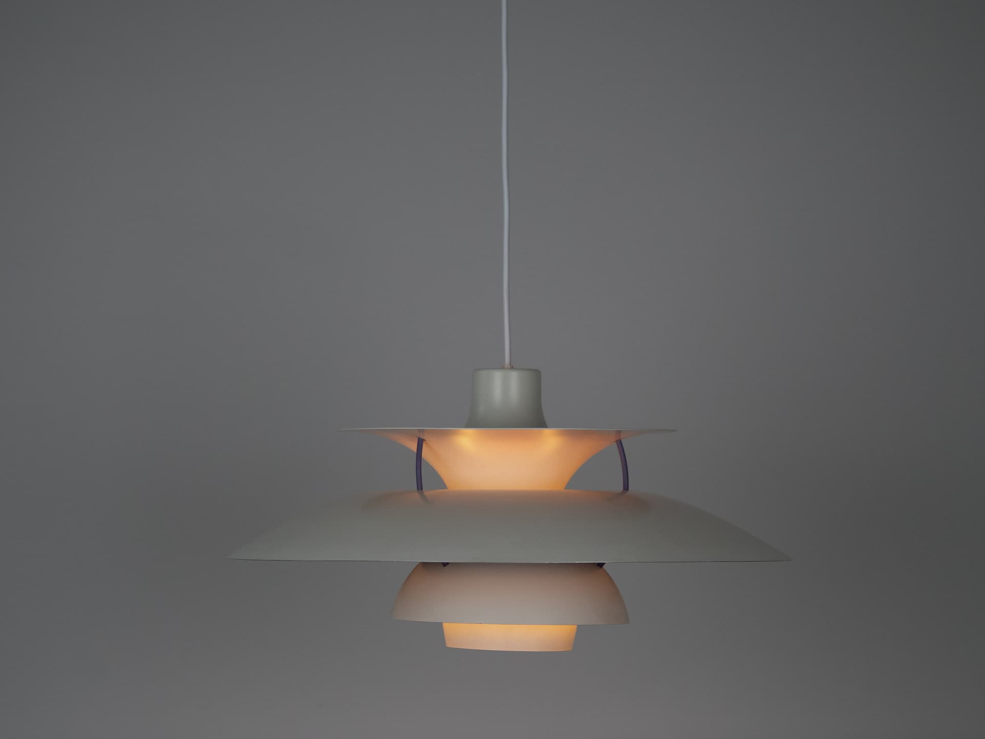 Pendant lamp PH 5, white, metal, by P. Henningsen, Louis Poulsen, Denmark, 1980s. - 319197