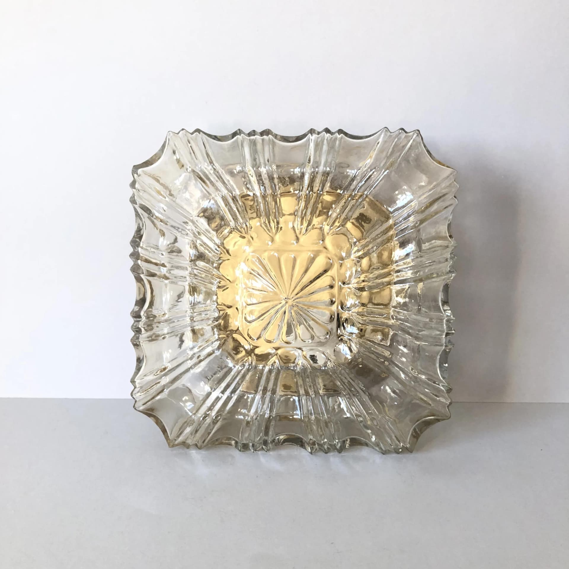 Złocony brutalistyczny kinkiet lub plafon szklany, Niemcy, lata 70. - 23501