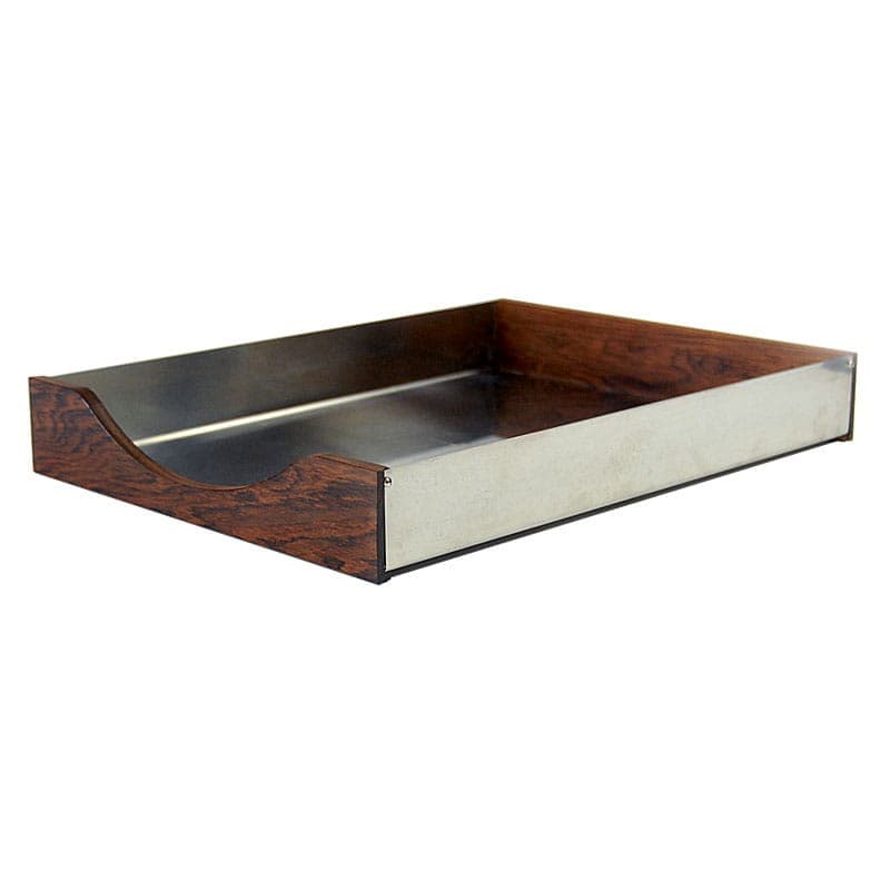 Desk Organizer, brown teak, brushed silver steel, Denmark, 1980s. - 319658