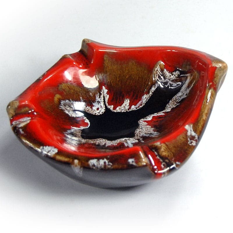 Popielnica fat lava, czerwona, ceramika, Vallauris, Francja, lata 60. - 319624