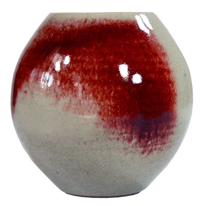 Wazon ceramiczny szkliwiony beżowy, ceramika czerwona Bycza Krew, Polska, lata 70. - 319602