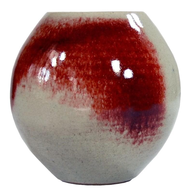 Wazon ceramiczny szkliwiony beżowy, ceramika czerwona Bycza Krew, Polska, lata 70.