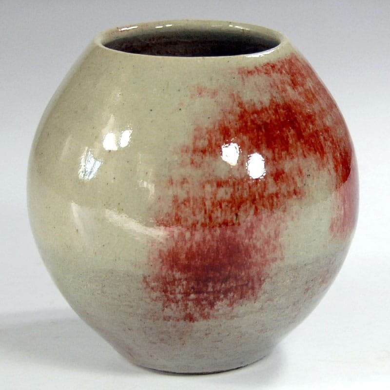 Wazon ceramiczny szkliwiony beżowy, ceramika czerwona Bycza Krew, Polska, lata 70. - 319600