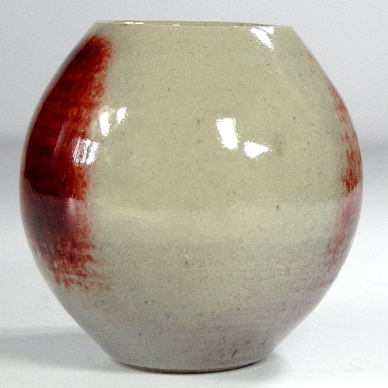 Wazon ceramiczny szkliwiony beżowy, ceramika czerwona Bycza Krew, Polska, lata 70. - 319601