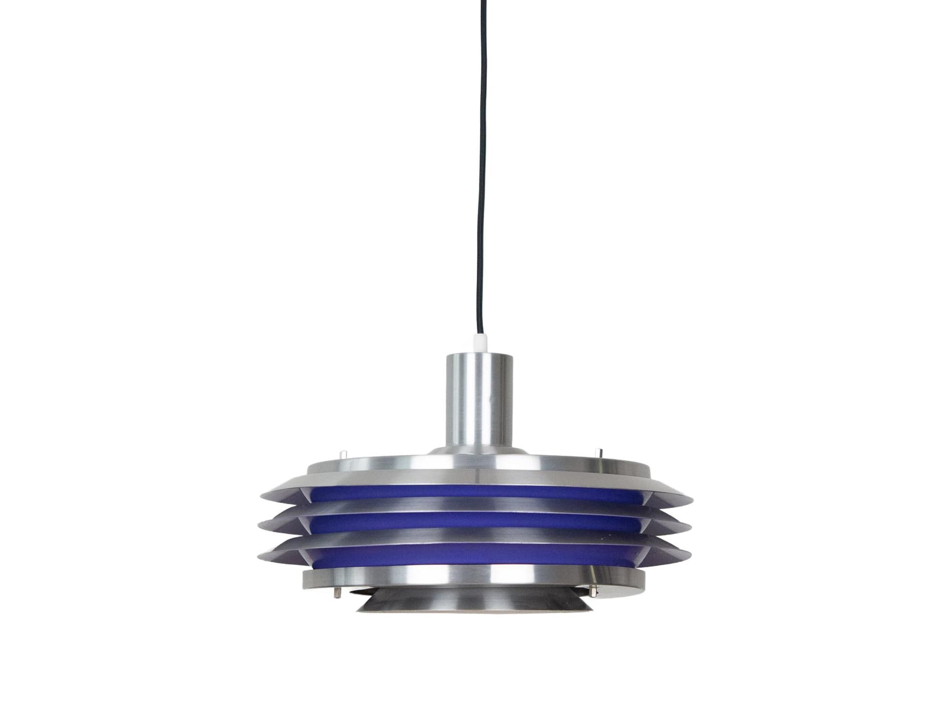 Pendant Lamp Trava, silver blue, metal, by C. Thore, Granhaga Metallindustri, Sweden, 1960s.