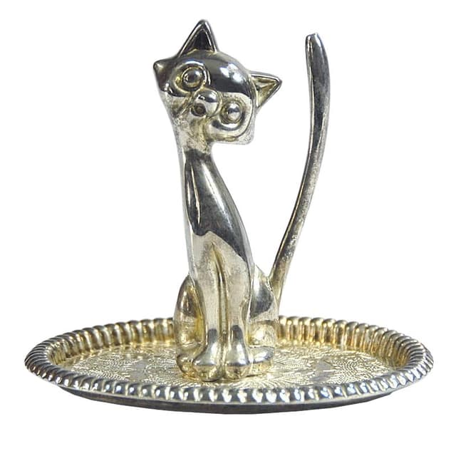 Ring holder, cat, silver-plated metal silver, 1960s. - DIMENSION