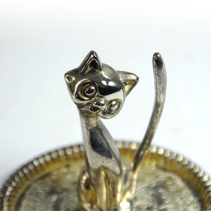 Ring holder, cat, silver-plated metal silver, 1960s. - 319568