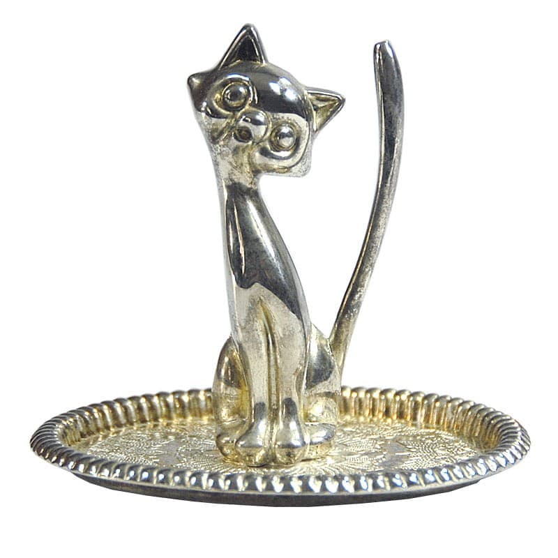 Ring holder, cat, silver-plated metal silver, 1960s. - 319570