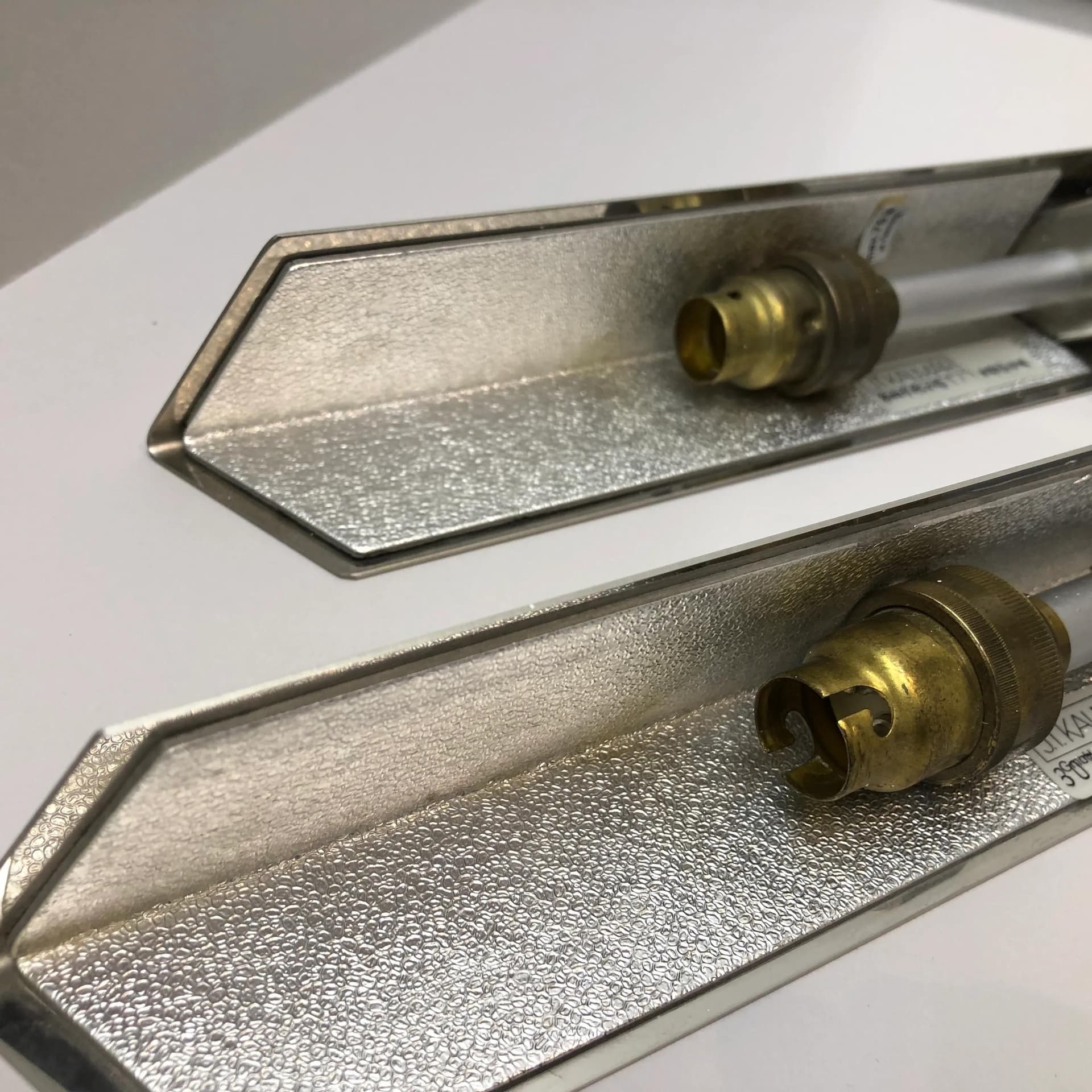 Pair of wall sconces, silver chromed brass, J.T. Kalmar, Germany, 1970s. - 23491