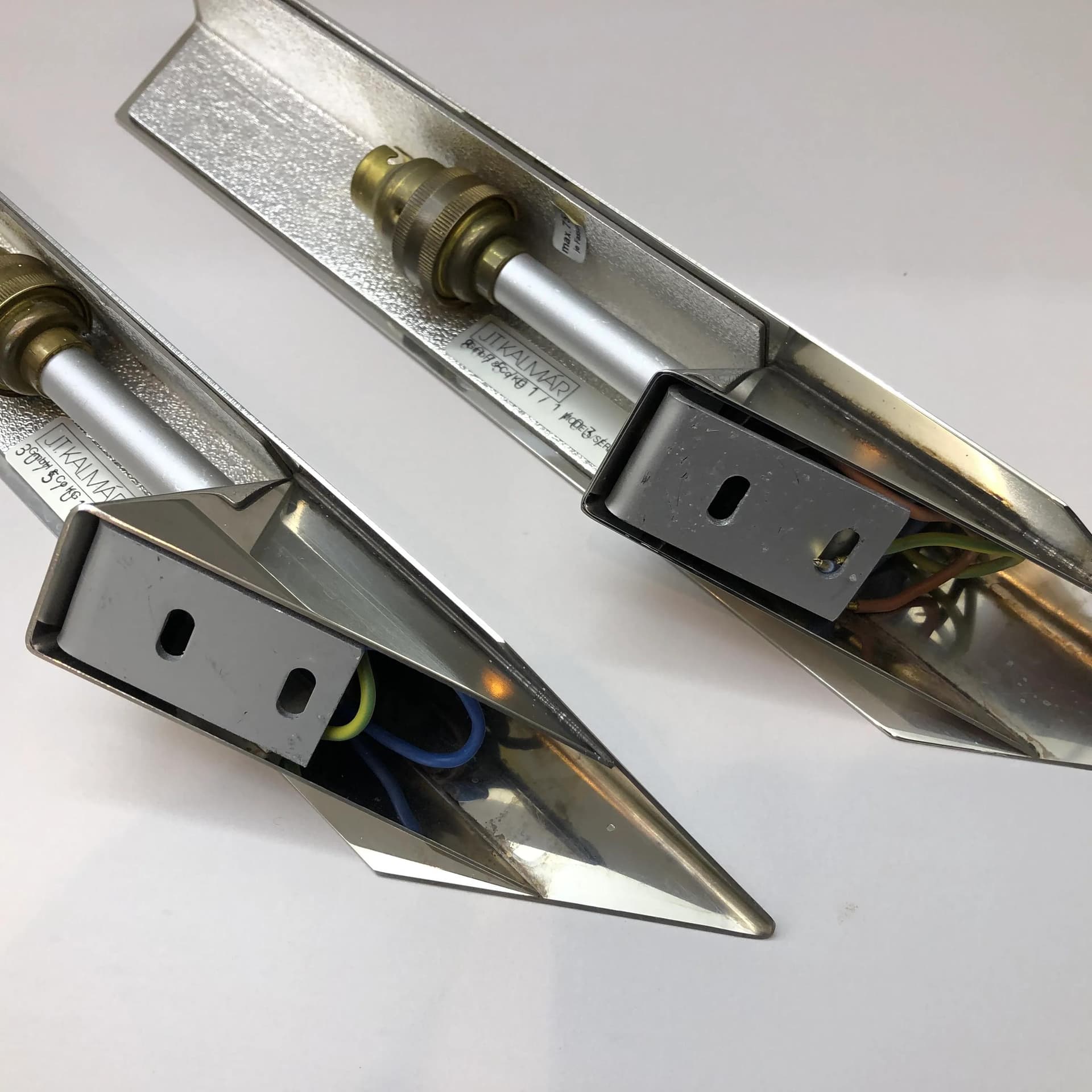 Pair of wall sconces, silver chromed brass, J.T. Kalmar, Germany, 1970s. - 23492