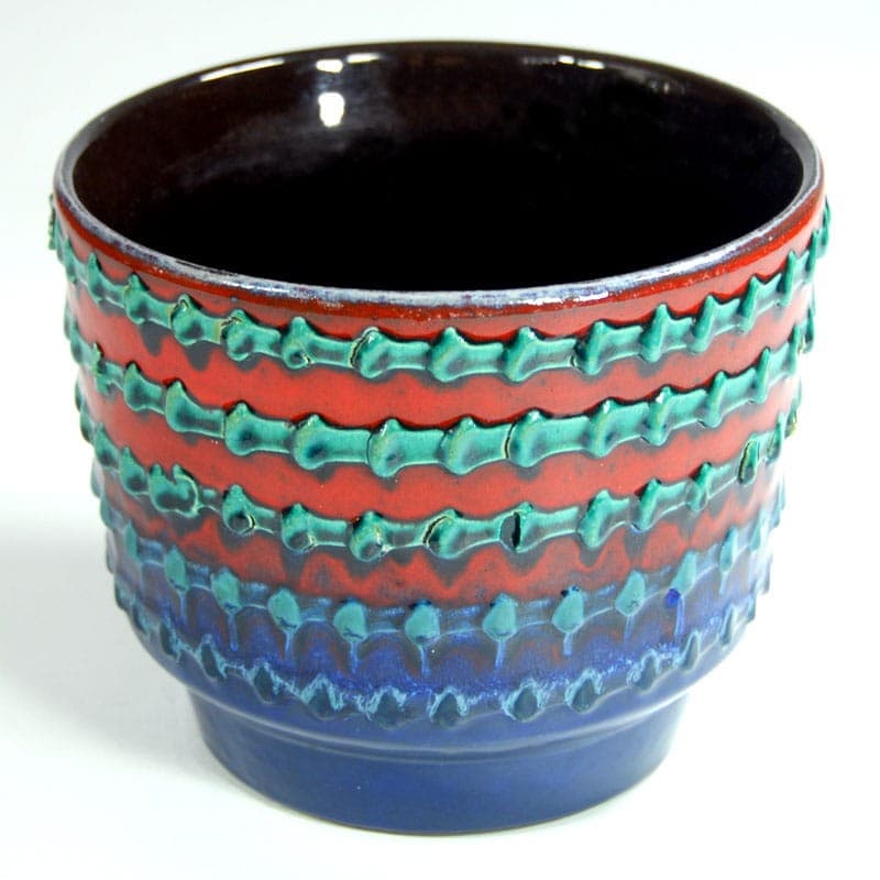 Doniczka ceramiczna, niebieski czerwony zielony, ceramika, Włochy, lata 70. - 319544