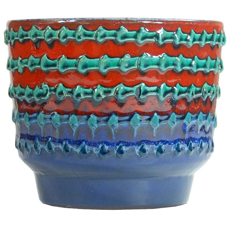 Doniczka ceramiczna, niebieski czerwony zielony, ceramika, Włochy, lata 70.