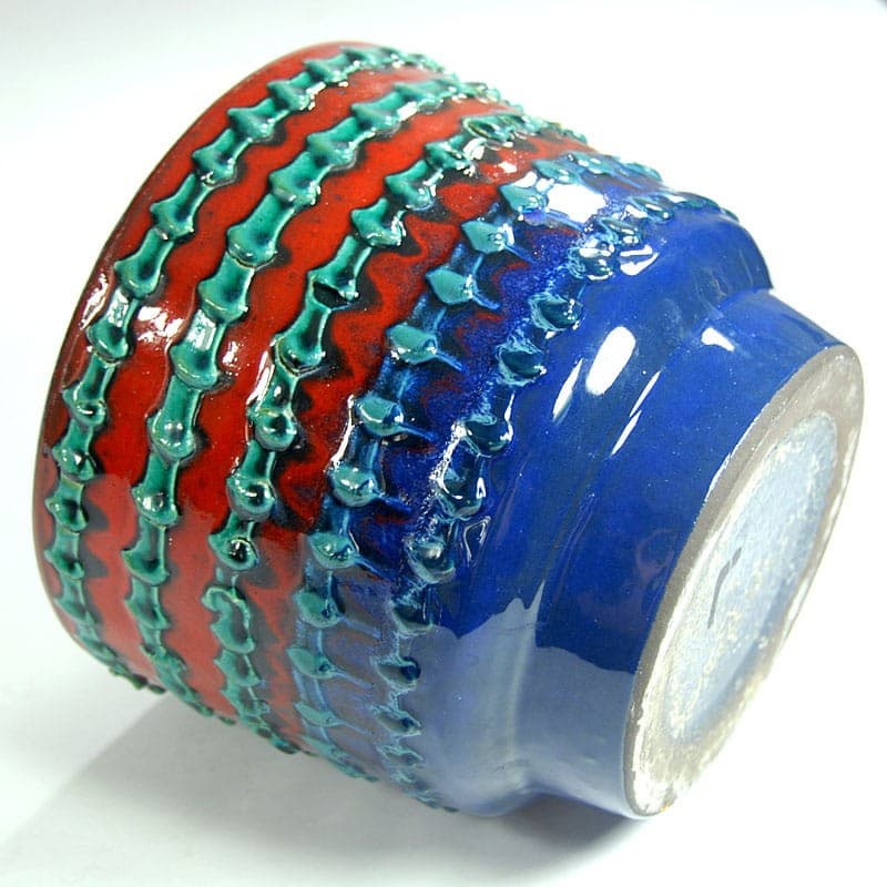 Doniczka ceramiczna, niebieski czerwony zielony, ceramika, Włochy, lata 70. - 319545