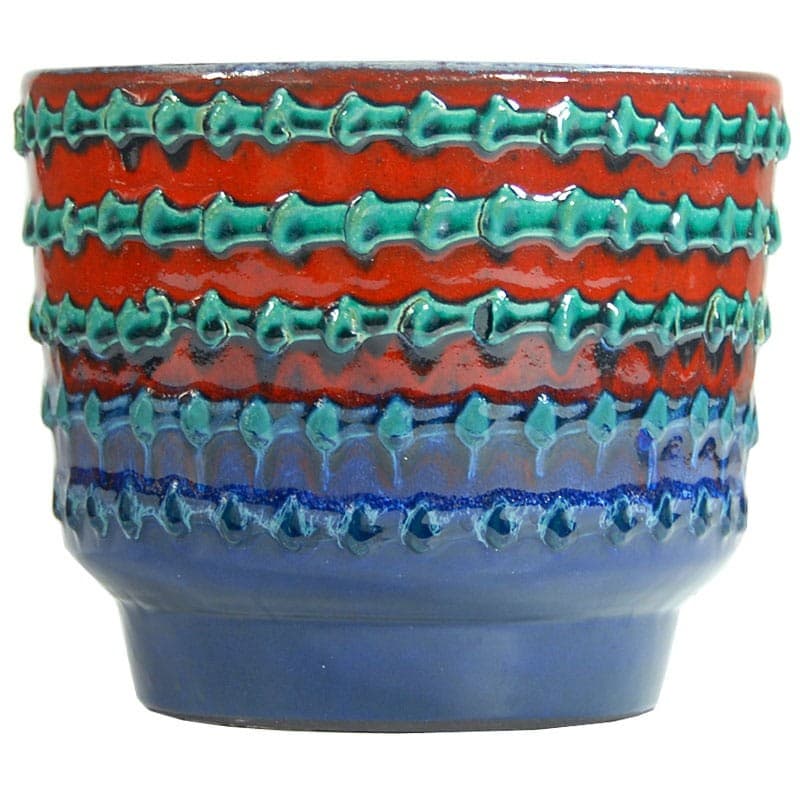Doniczka ceramiczna, niebieski czerwony zielony, ceramika, Włochy, lata 70. - 319546