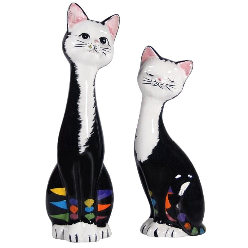 Pair of Memphis Cat Figurines, multicolor ceramics, 1980s