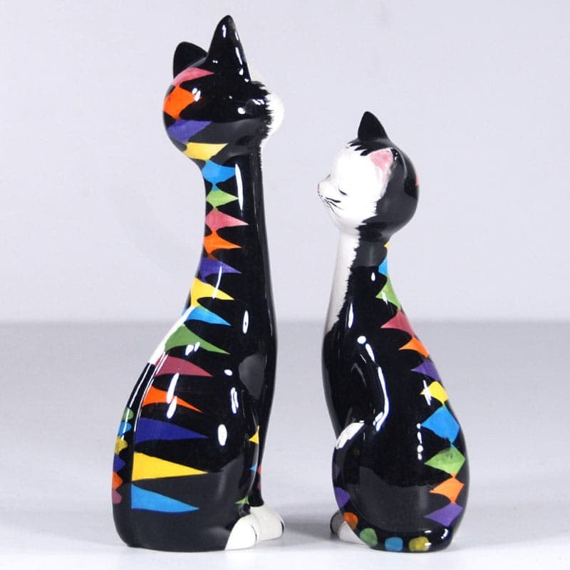 Pair of Memphis Cat Figurines, multicolor ceramics, 1980s - 319857