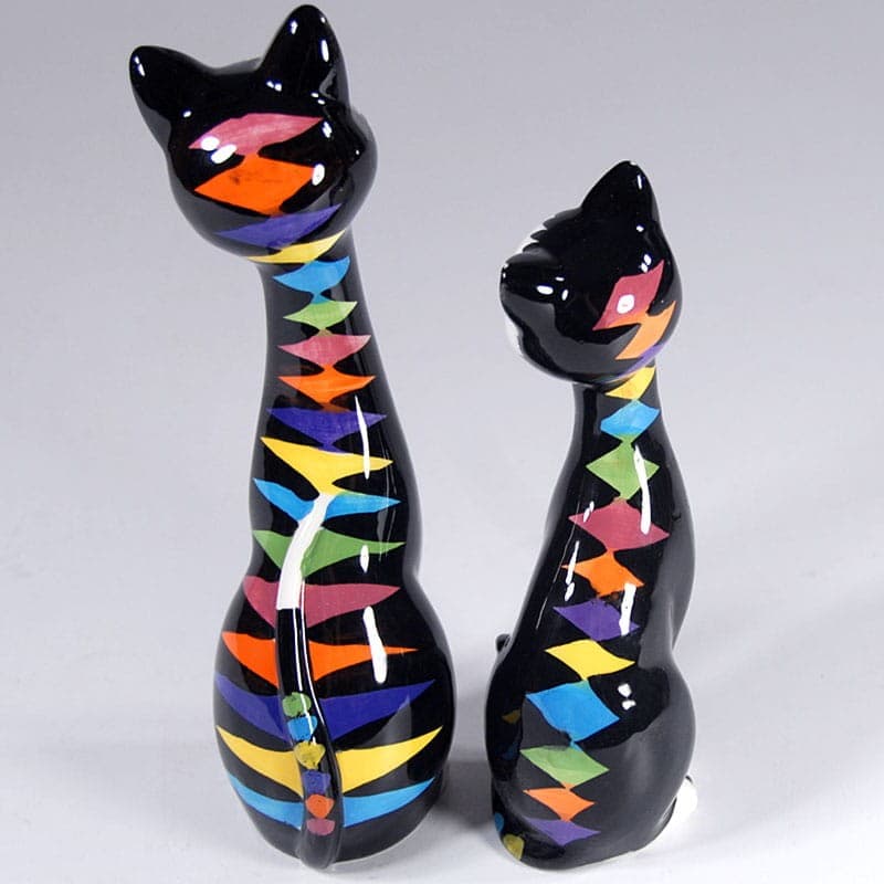 Pair of Memphis Cat Figurines, multicolor ceramics, 1980s - 319856