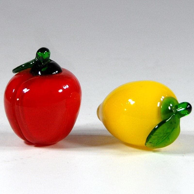 Set of Two Fruits, Murano, colored glass red yellow green transparent, Italy, 1960s. - 319776