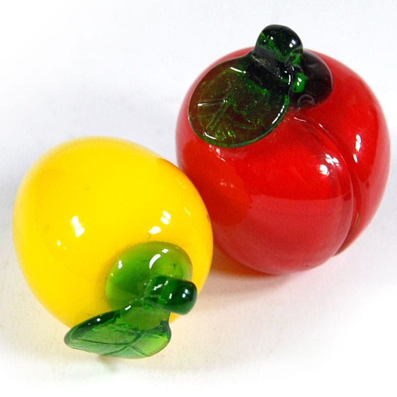 Set of Two Fruits, Murano, colored glass red yellow green transparent, Italy, 1960s. - 319777
