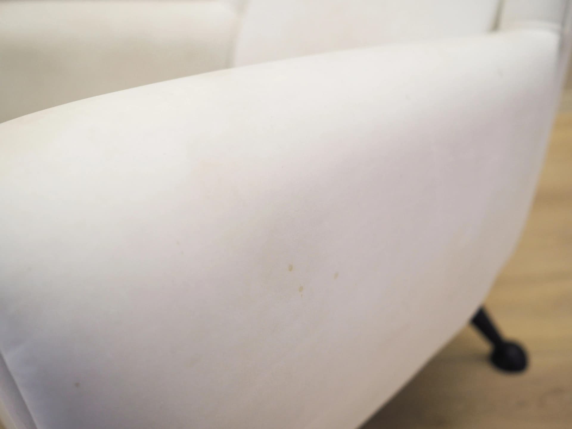 Lounge armchair, ivory white leather, black metal, Italy, 1980s. - 23666