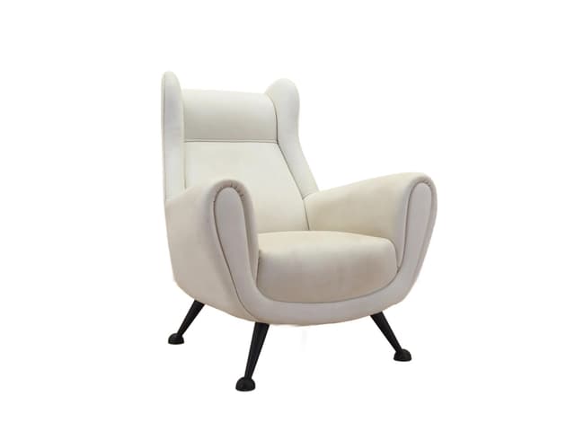 Lounge armchair, ivory white leather, black metal, Italy, 1980s. - DIMENSION