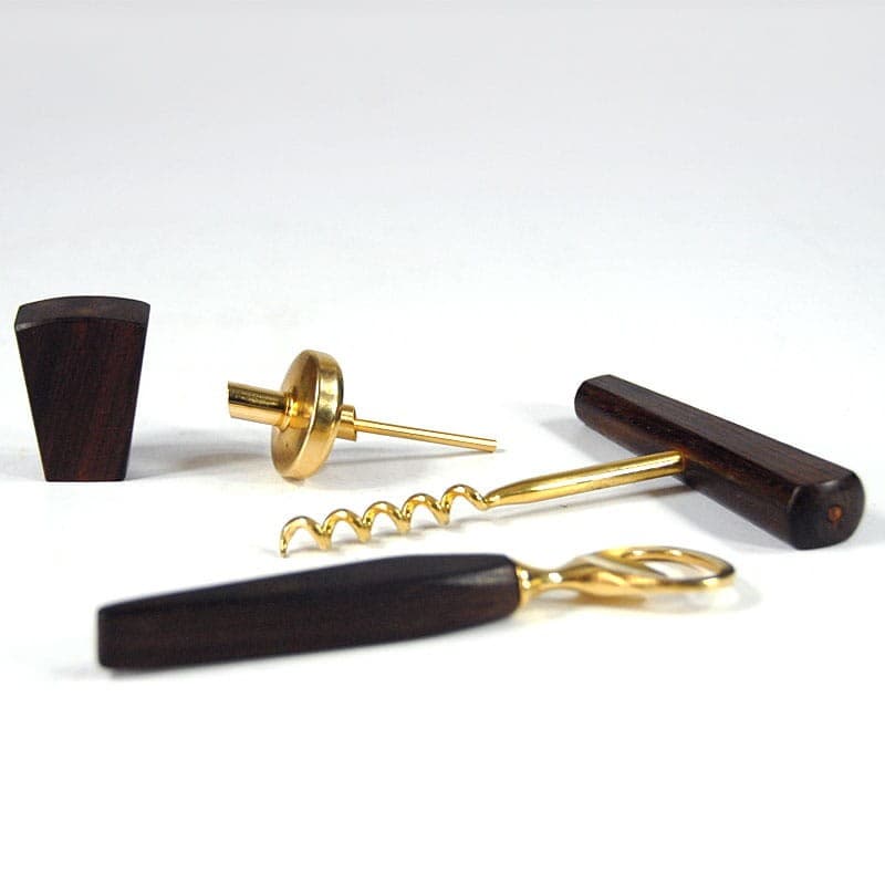 Zestaw barowy, teak brązowy, metal złoty, Włochy, lata 70. - 323382
