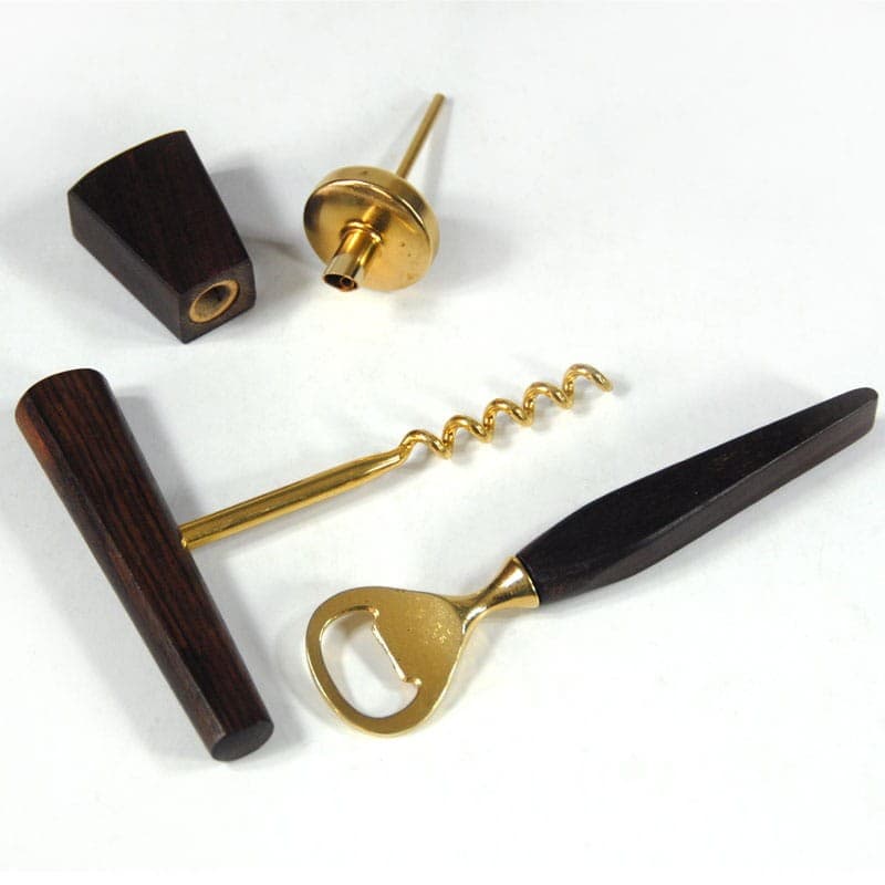 Zestaw barowy, teak brązowy, metal złoty, Włochy, lata 70. - 323383