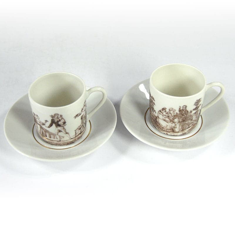 Para filiżanek kawowych Porcelain d'Auteuil, biała, porcelana, Francja, lata 70. - 323343