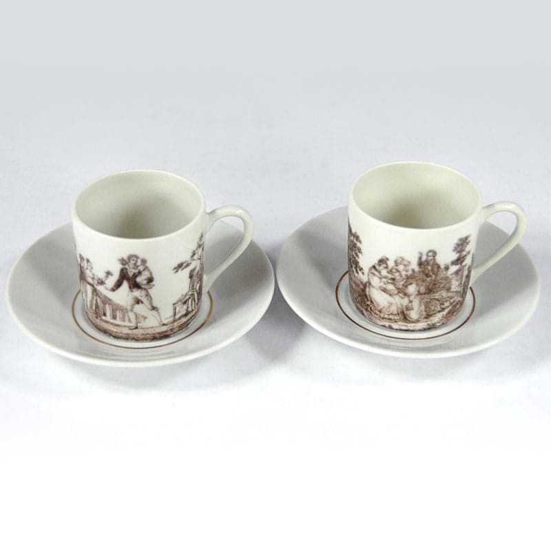 Para filiżanek kawowych Porcelain d'Auteuil, biała, porcelana, Francja, lata 70. - 323342