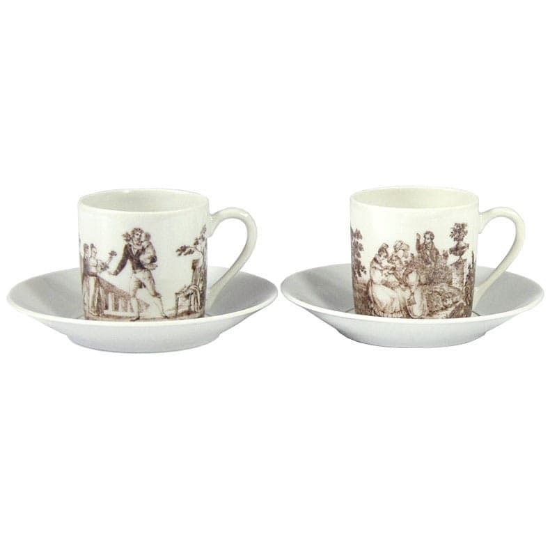 Para filiżanek kawowych Porcelain d'Auteuil, biała, porcelana, Francja, lata 70. - 323344