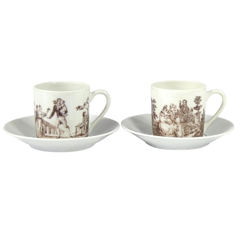 Para filiżanek kawowych Porcelain d'Auteuil, biała, porcelana, Francja, lata 70.