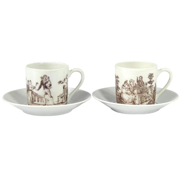 Para filiżanek kawowych Porcelain d'Auteuil, biała, porcelana, Francja, lata 70. - WYMIARY