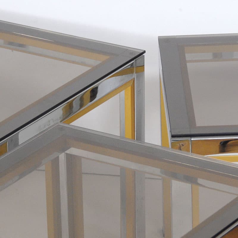 Set of side tables, silver chrome, gold metal, smoked glass, by R. Zevi, Italy, 1970s. - 342290