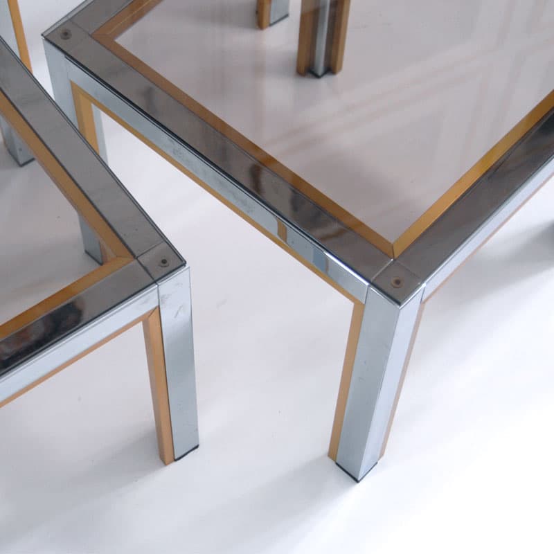 Set of side tables, silver chrome, gold metal, smoked glass, by R. Zevi, Italy, 1970s. - 342291
